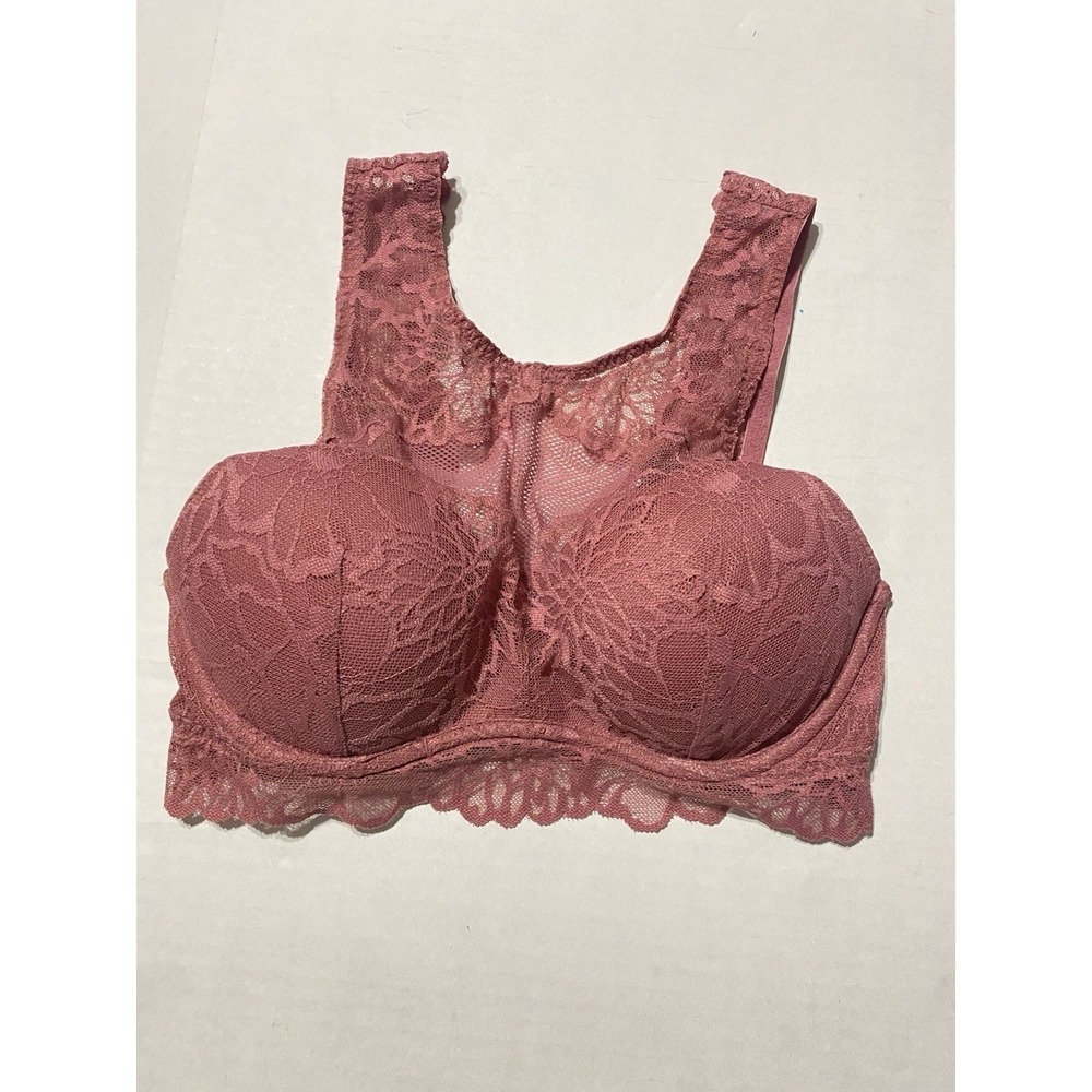 Pink Victoria Secrets Mauve Wildflower Lace Sz S/P High Neck Push Up Bralette